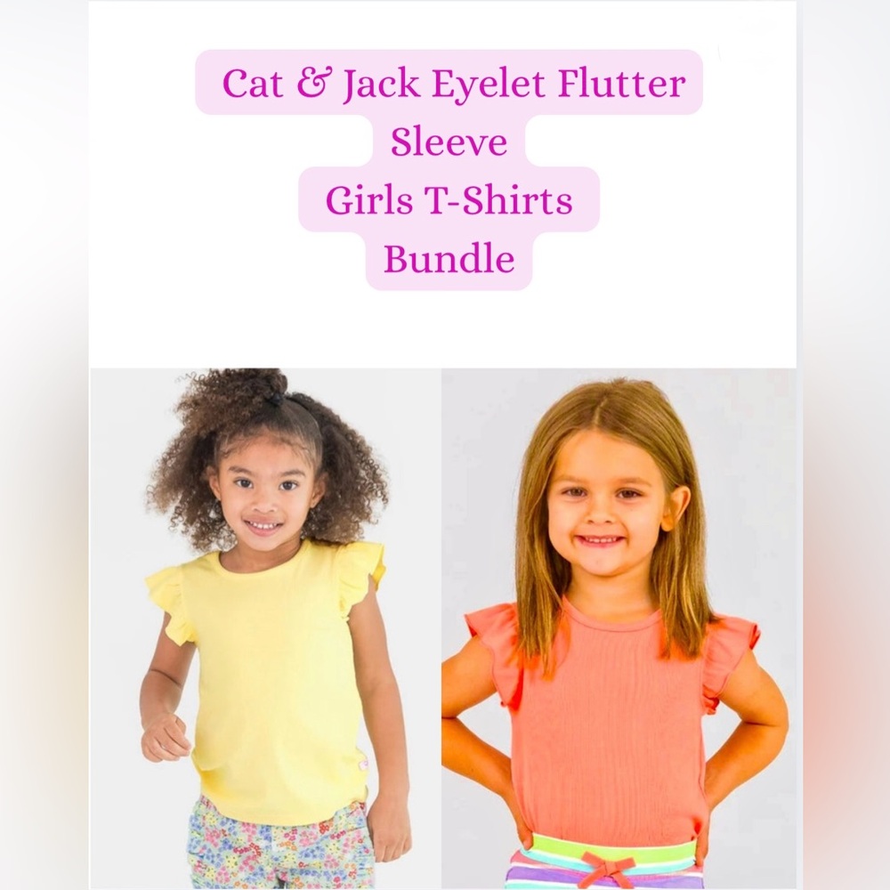 Cat & Jack Flutter Sleeve Girls Tees 2pc Bundle Yellow Orange - Size 4T